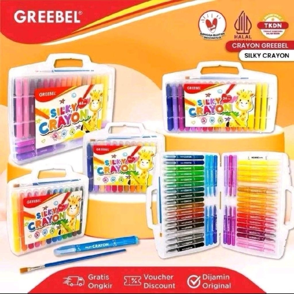 GREBEL Silky Crayon 12,24,36,48 Warna / Silky Crayon 12,24,36,48 Colour / Crayon Halus Mewarnai