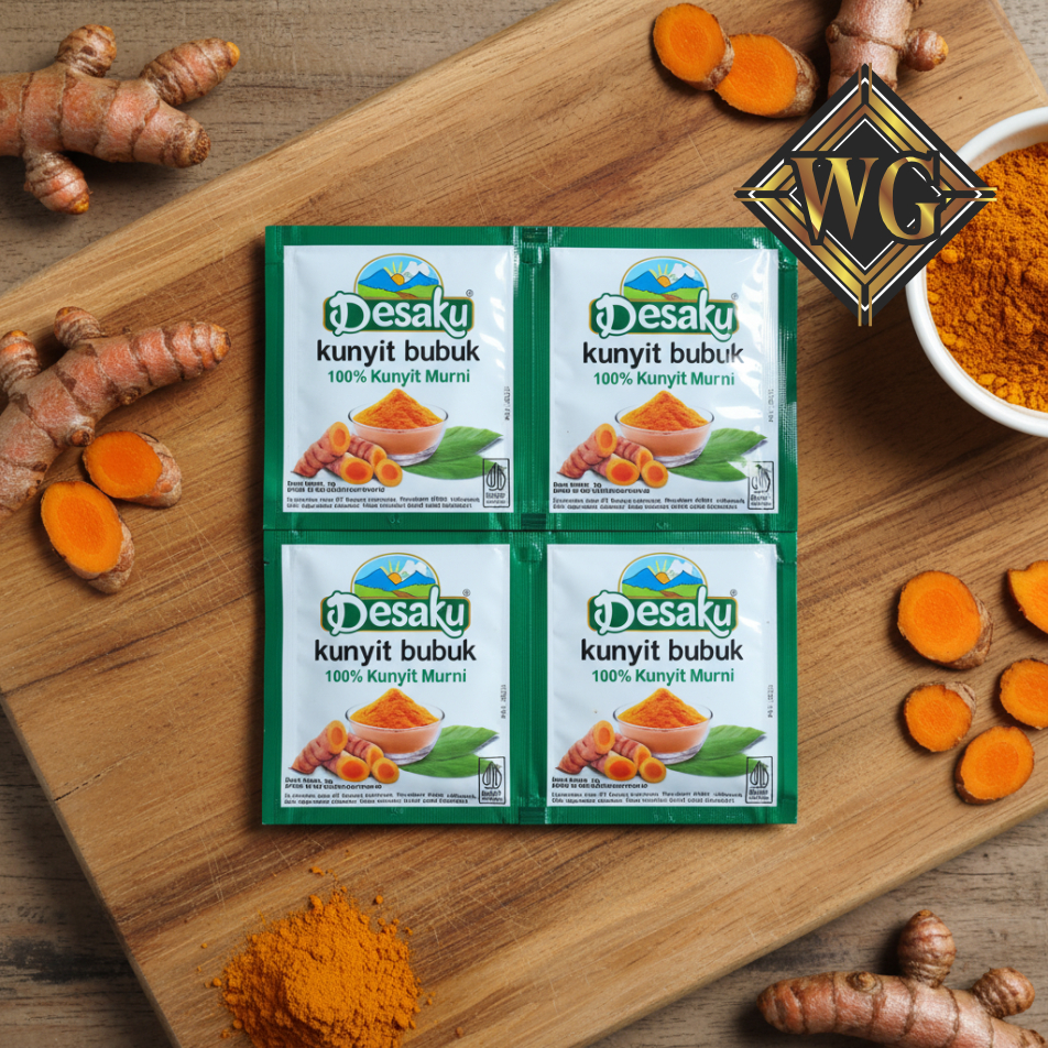 Desaku Kunyit Bubuk 1 Pack 24 Sachet – 100% Kunyit Murni, Bumbu Masakan Alami & Sehat Tanpa Campuran