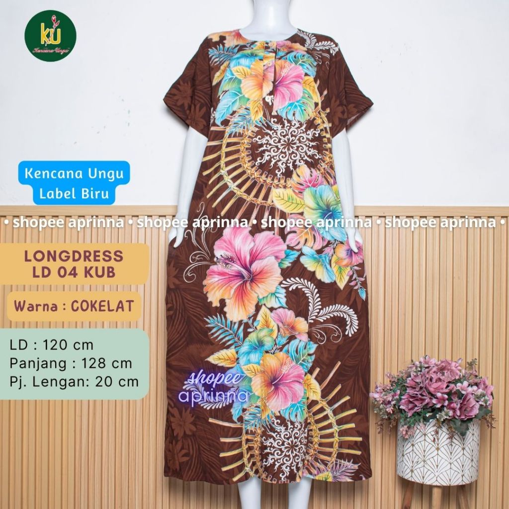 COD LD 04/08 Batik Kencana Ungu Daster Panjang Daster Lengan Pendek Batik Kencana Ungu Asli Original