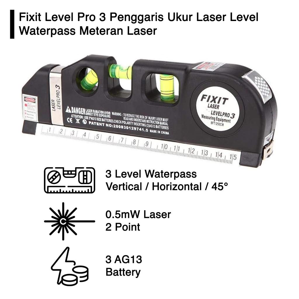 Fixit Level Pro 3 Penggaris Ukur Laser Level Waterpass Meteran Laser