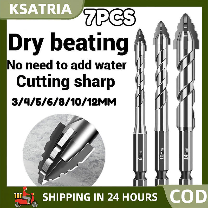 Set 7PCS Mata Bor Baja Tungsten 3-12mm Super Keras untuk Bor Kaca, Keramik, Beton