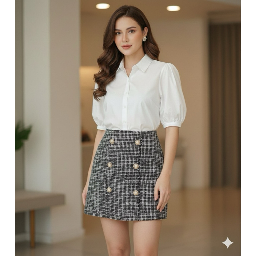 Tweed Skirt Hitam // Rok Tweed Hitam