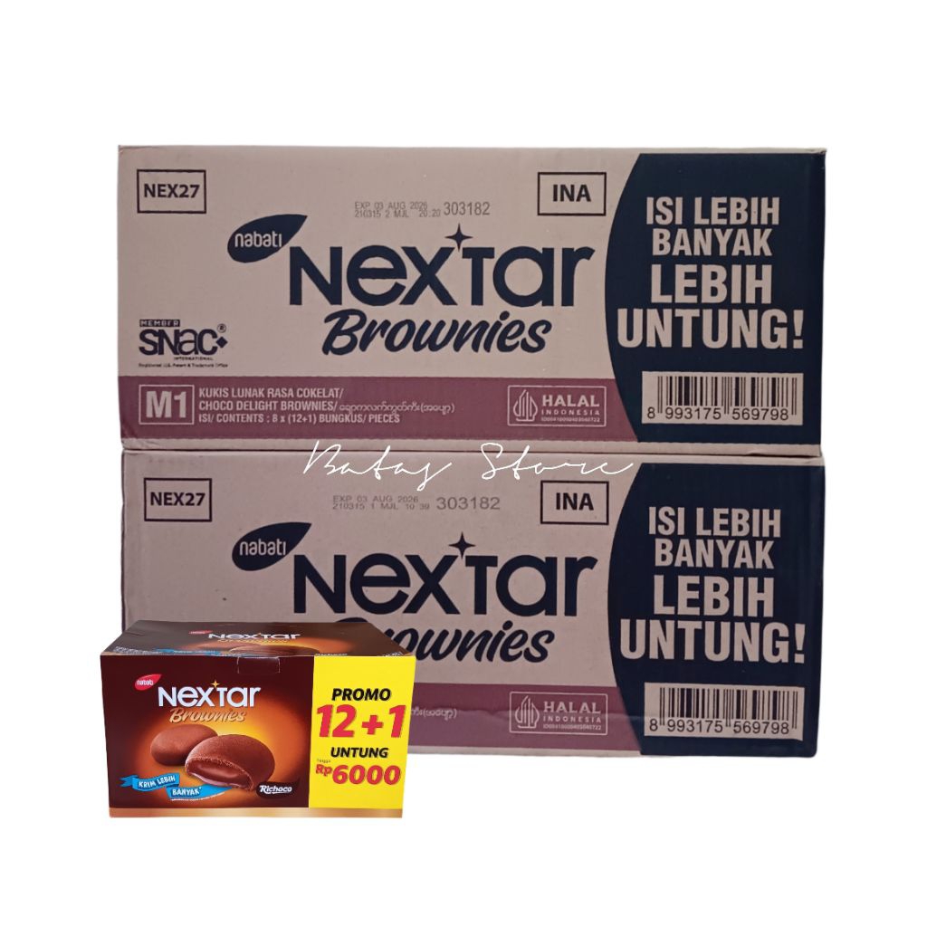 Nabati Nextar Brownies Terbaru – 1 Dus Isi 8 Box (@12+1) Kue Brownies Lembut Isi Coklat