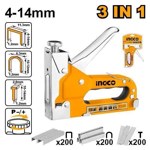 3-in-1 Staple Gun INGCO HSG1405 - Stapler Staples Steples Tembak Jok dengan 600 Staples Untuk Kayu