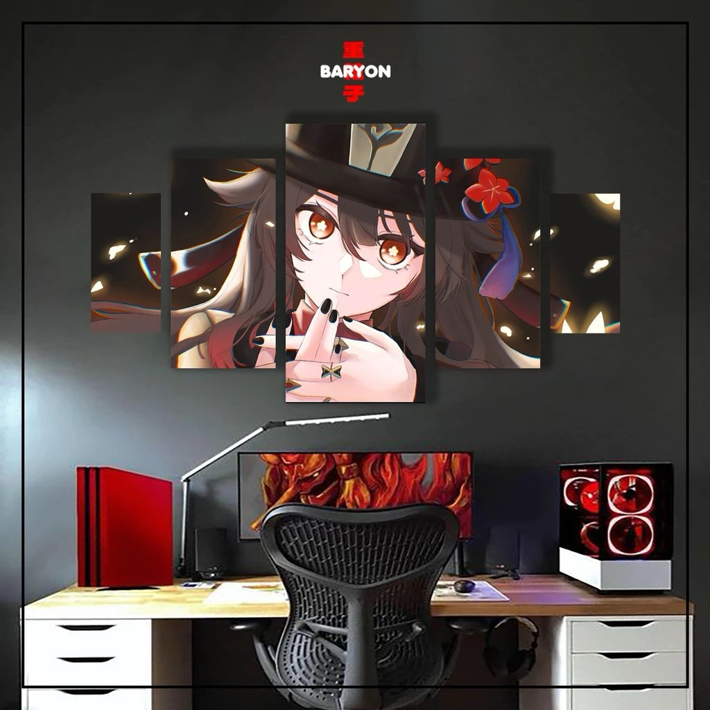 GENSHIN IMPACT HU TAO 1 Set Hiasan Dinding Poster Kayu Pajangan Dekorasi Kamar 5pcs