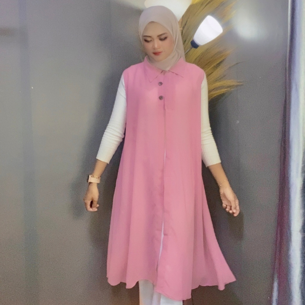 Cardigan Muslimah Tanpa Lengan Elegan Ceruty