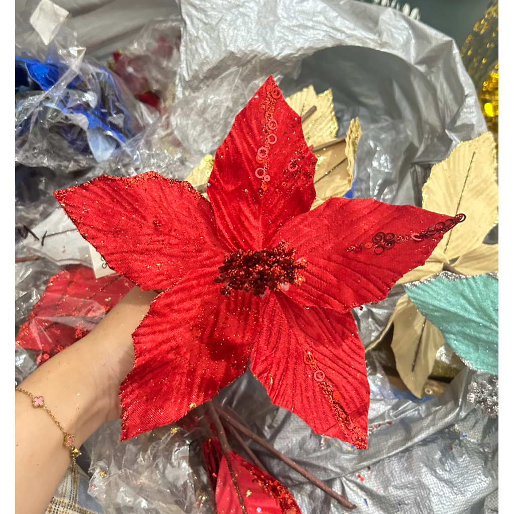 bunga natal bunga hiasan pohon natal bunga gliter aksesoris pohon natal