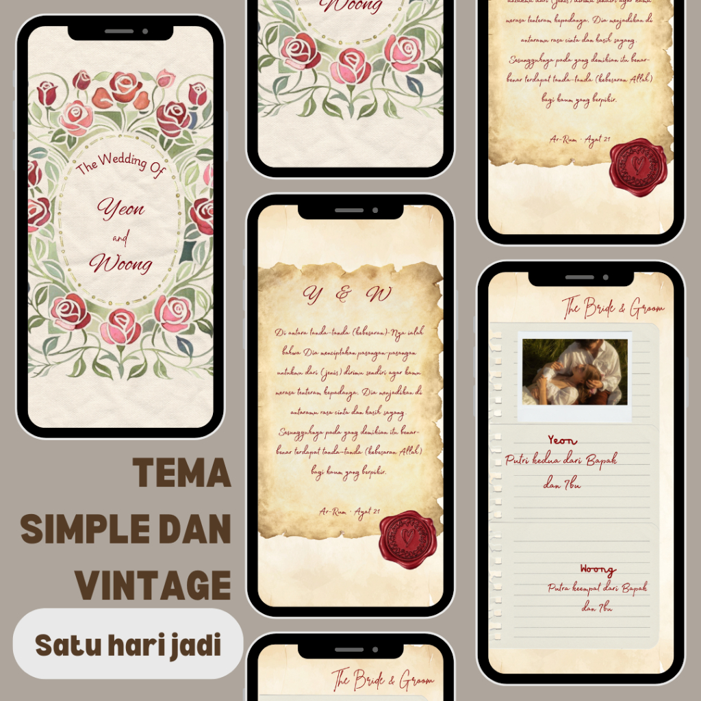 Undangan pernikahan web, wedding invitation digital/ web, tema simple dan vintage