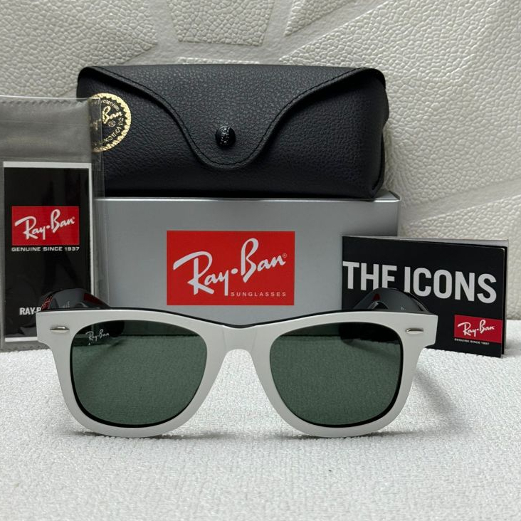 Kacamata RayBan Wayfarer RB2140 956 White on Black Original