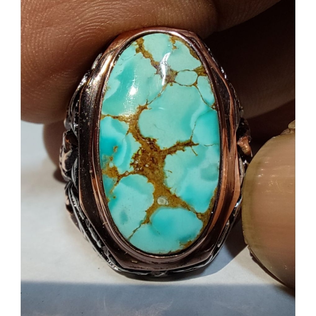 PIRUS PERSIA RING PERAK BIRU LAUT GRADASI CANTIK EST DIM 21x11x7 RING 7,5