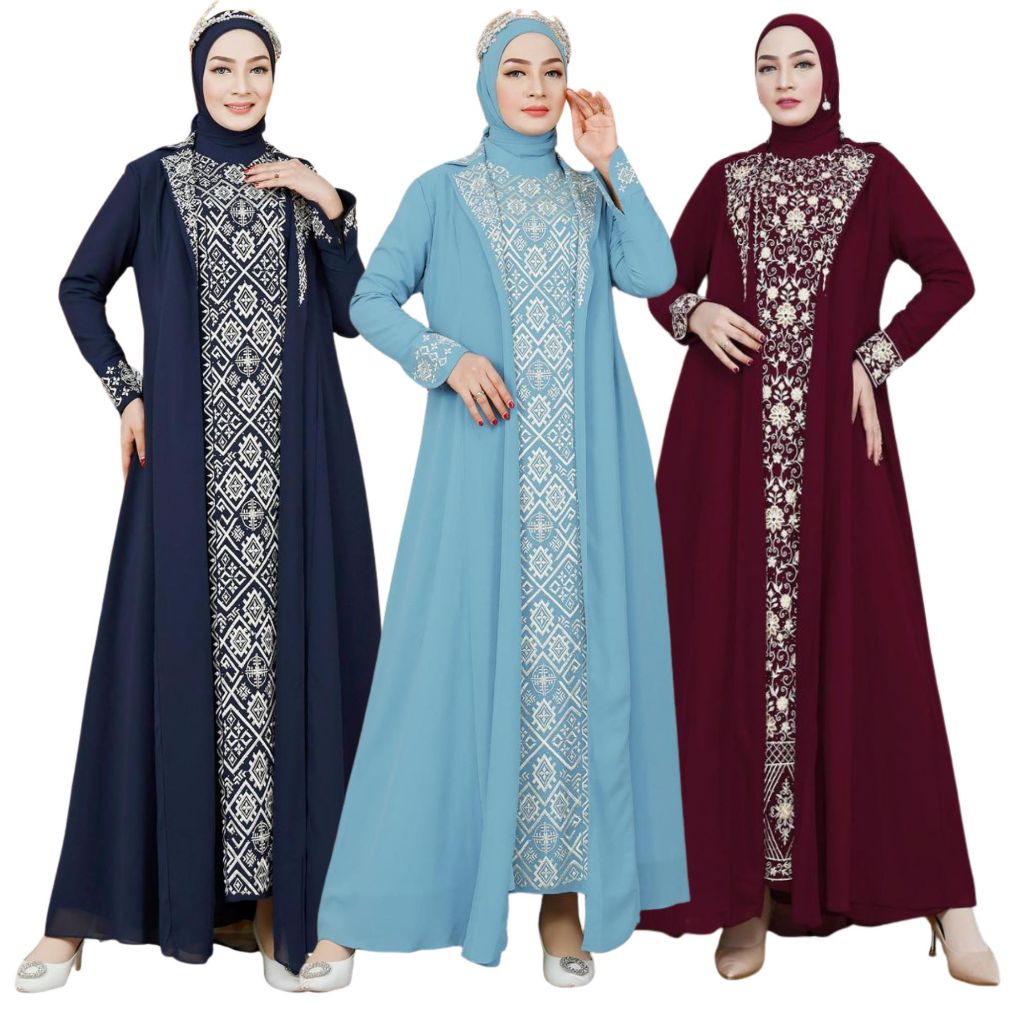 LARFA Exclusive Humairah Set – Gamis Blazer Wanita Kekinian Bordir Kerancang Mewah (M–XXXL)