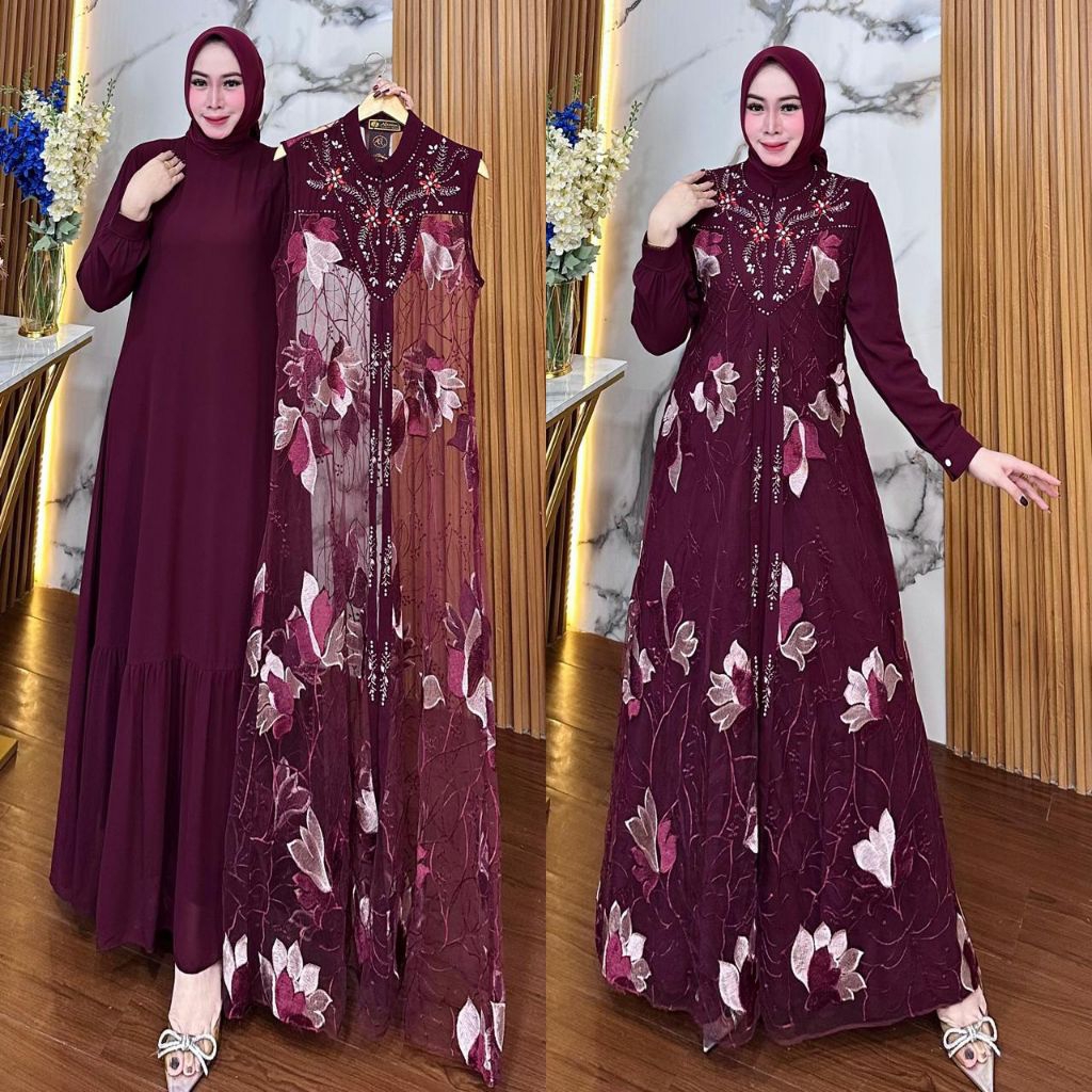 GAMIS MAHALINI BAHAN CERUTI BABY DOLL MIX TILE LD 110 PB 140 DAN OUTER PISAH
