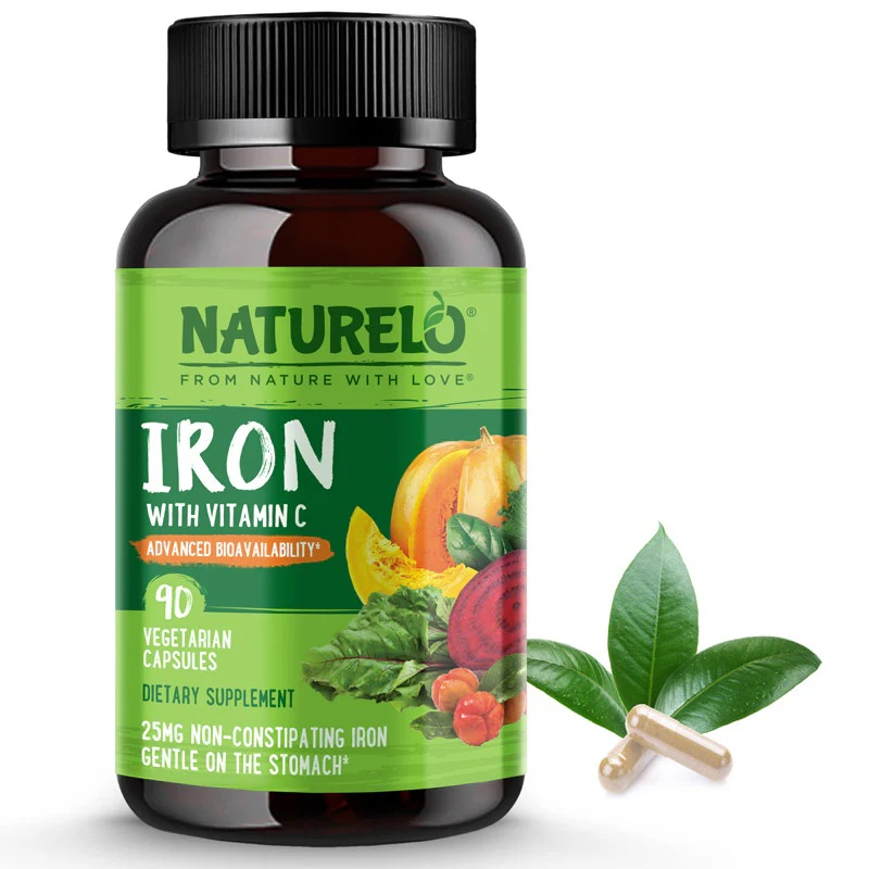 NATURELO - Vegan Iron Supplement with Vitamin  - 90 capsules