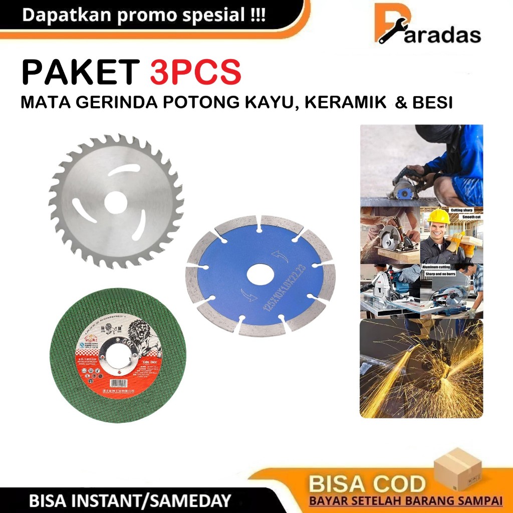 Paket 3 Macam Mata Gerinda Potong Kayu Mata Gerinda Potong Keramik Mata Gerinda Potong Besi 4inch