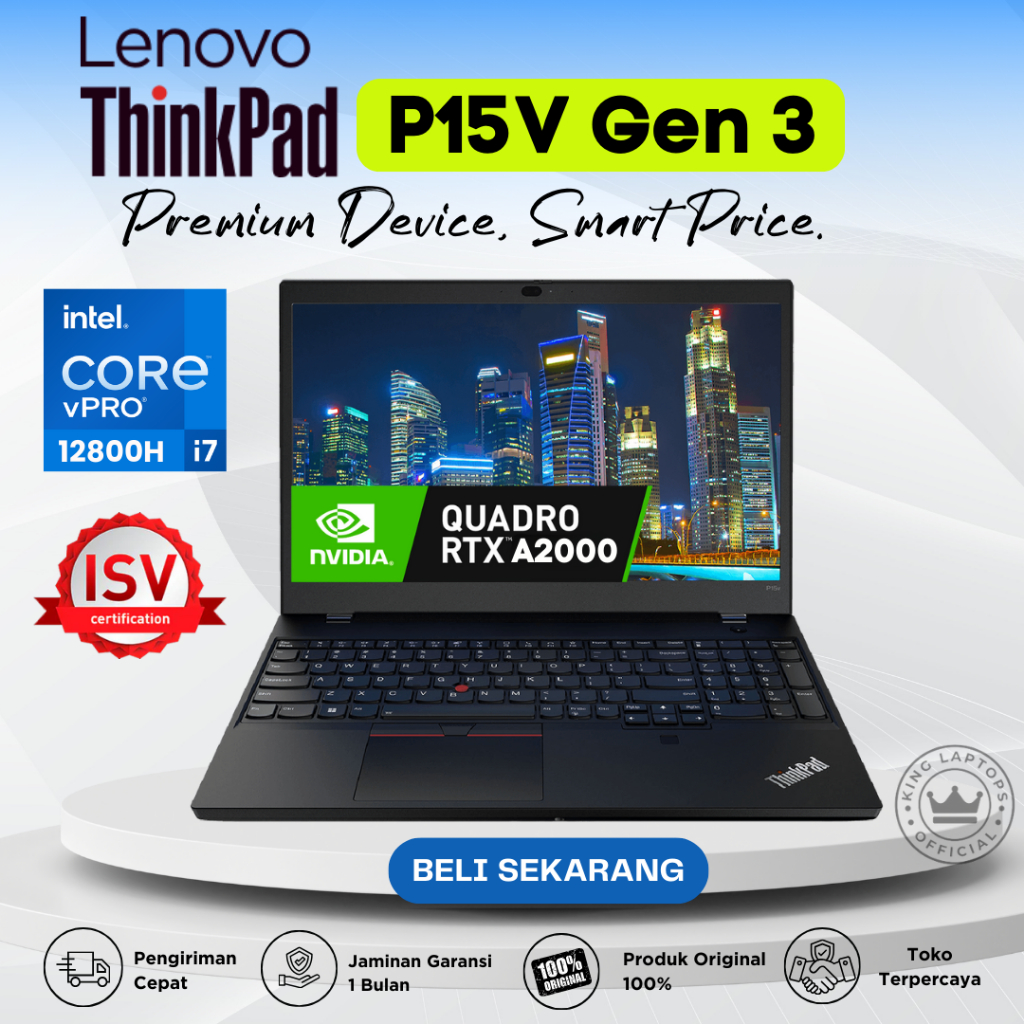 Lenovo Thinkpad P15v Gen 3 Workstation Core i7-12th Vpro RAM 16GB SSD 1TB RTX A2000 Original Fullset