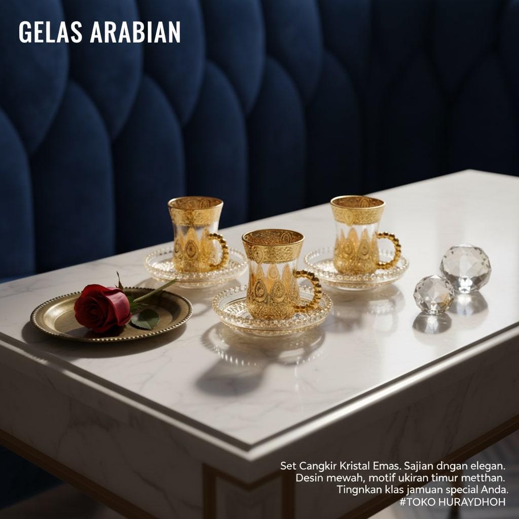 Set Cangkir + Tatakan Arab Kombinasi Gold Gelas Turki Cangkir Teh Arab