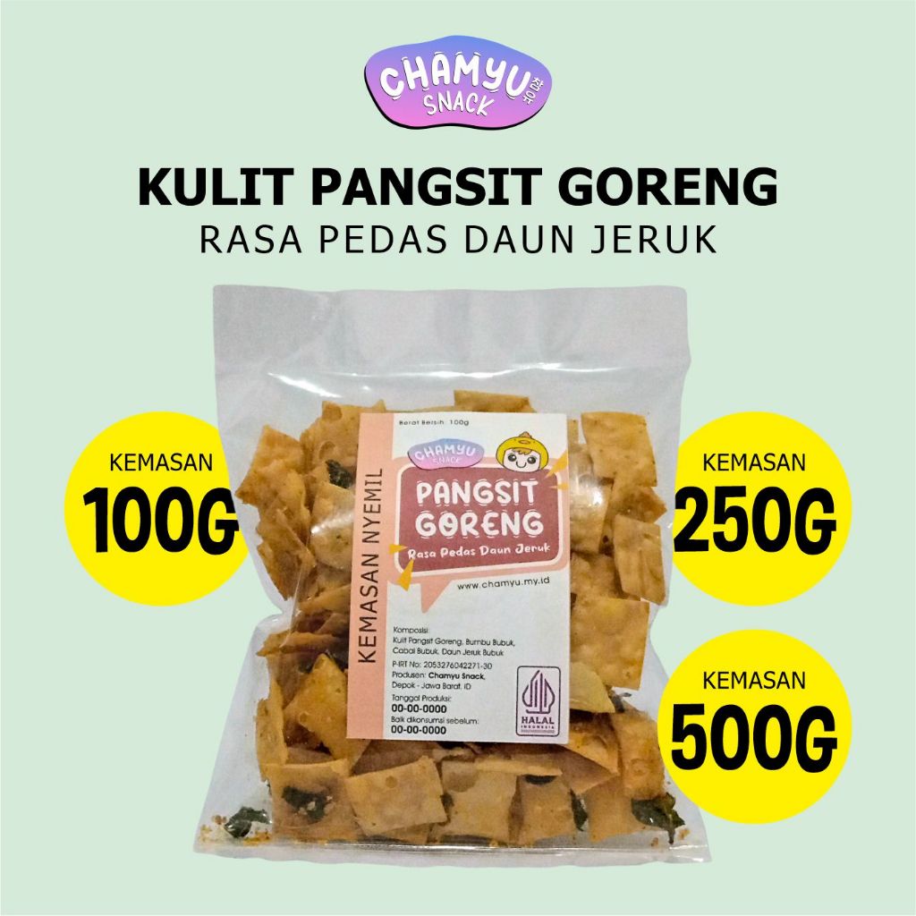 Chamyu Snack Kulit Pangsit Goreng Rasa Pedas Daun Jeruk Kemasan 100 gram, 250 gram, dan 500 gram