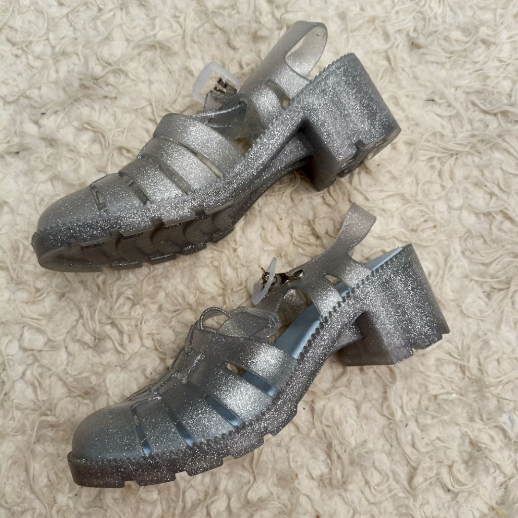 Melissa possession heels glitter blue jelly sandal shoes size 38