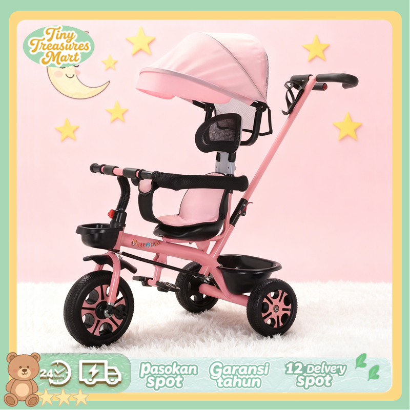 Tiny Treasures Mart Sepeda Roda Tiga Anak Sepeda Roda 3 Bayi Tricycle Anak Sepeda Kereta Dorong Trol