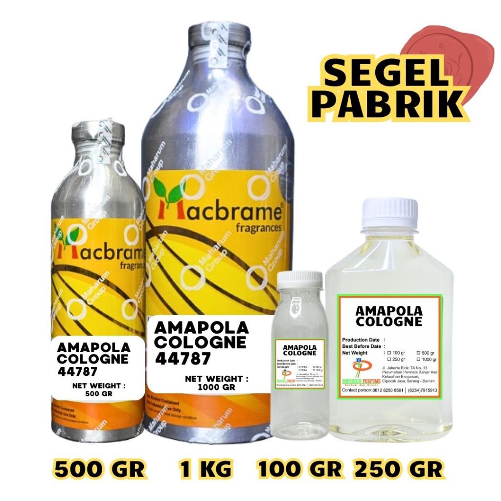 AMAPOLA COLOGNE BIBIT PARFUM MURNI BY MACBRAME INSPIRED JO MALONE POPPY & BARLEY UK. 250GR & 100GR