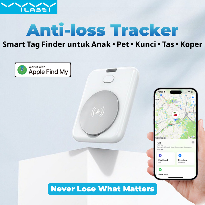 Vyvylabs Smart Tag Apple Find My Anti Hilang Bluetooth Item Finder untuk Lacak Kunci, Tas, Koper, An
