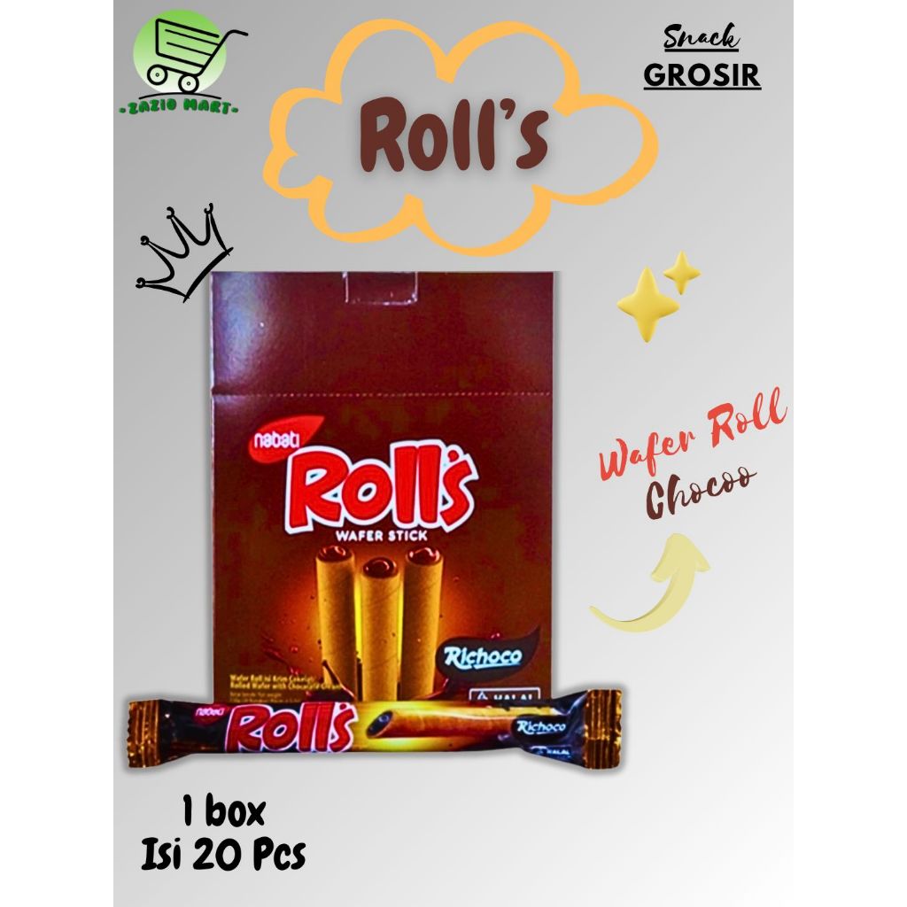 (Zazio Mart) NABATI ROLL'S WAFER STICK CHOCO 7gr x 20 Pcs