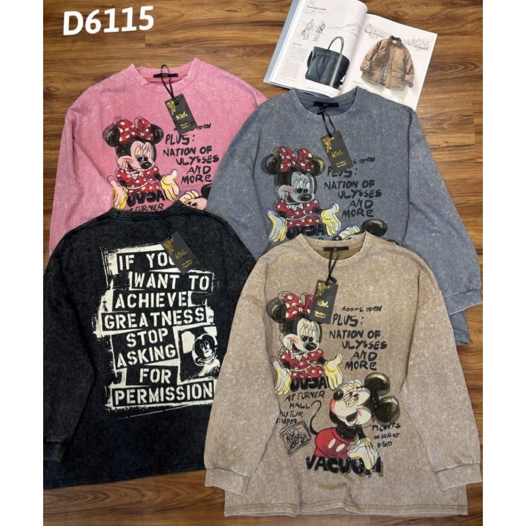 D6115 kaos Oversize premium motif Mickey mouse terbaru tulisan Inggris di belakang wanita dewasa ter
