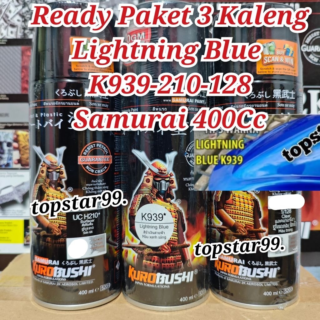Pilok Pylox Cat Samurai Paket 3 Kaleng Lightning Blue K939 Biru Tua Metalik 939 Epoxy Surfacer 210 C