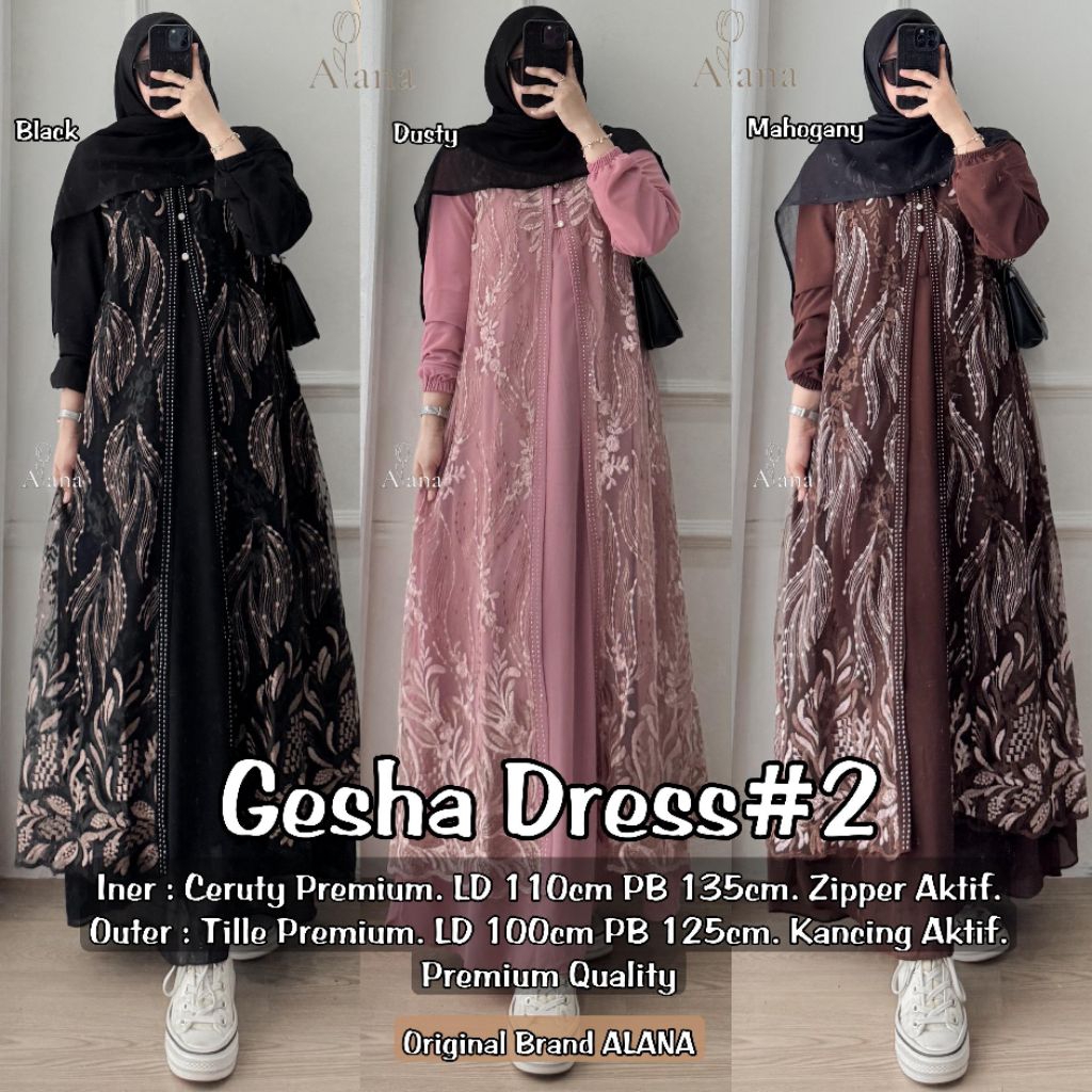 (( READY )) GESHA FRISCA RIFAH SORAYA DRESS SET OUTER ORI BY ALANA SPASSY // GAMIS CERUTI POLOS OUTE