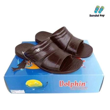 Sandal Dolphin Pria  Kulit Asli 100% Original - Sandal Slide B02 Classic Series Kekinian