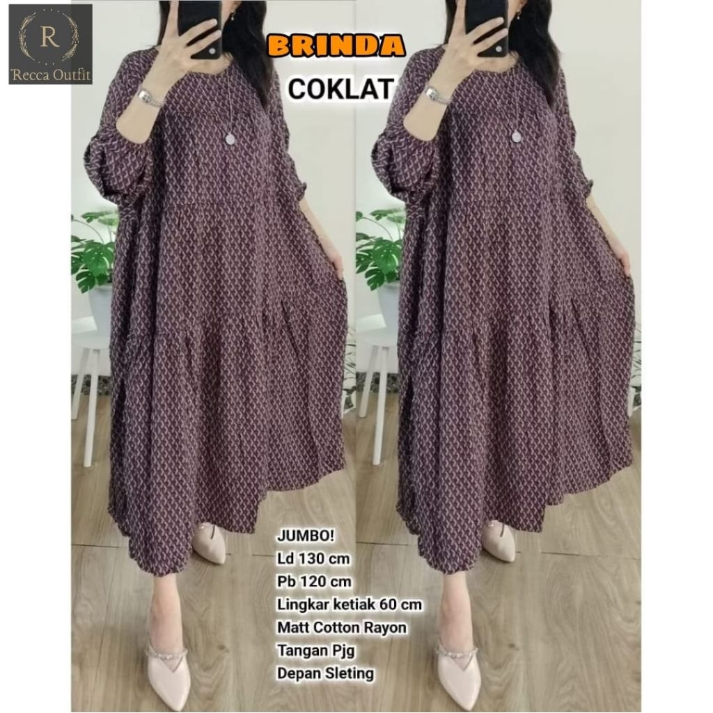 MIDI DRESS JUMBO/BRINDA/MIDI DRESS WANITA KATUN RAYON JUMBO LD 130 CM FIT XXXL