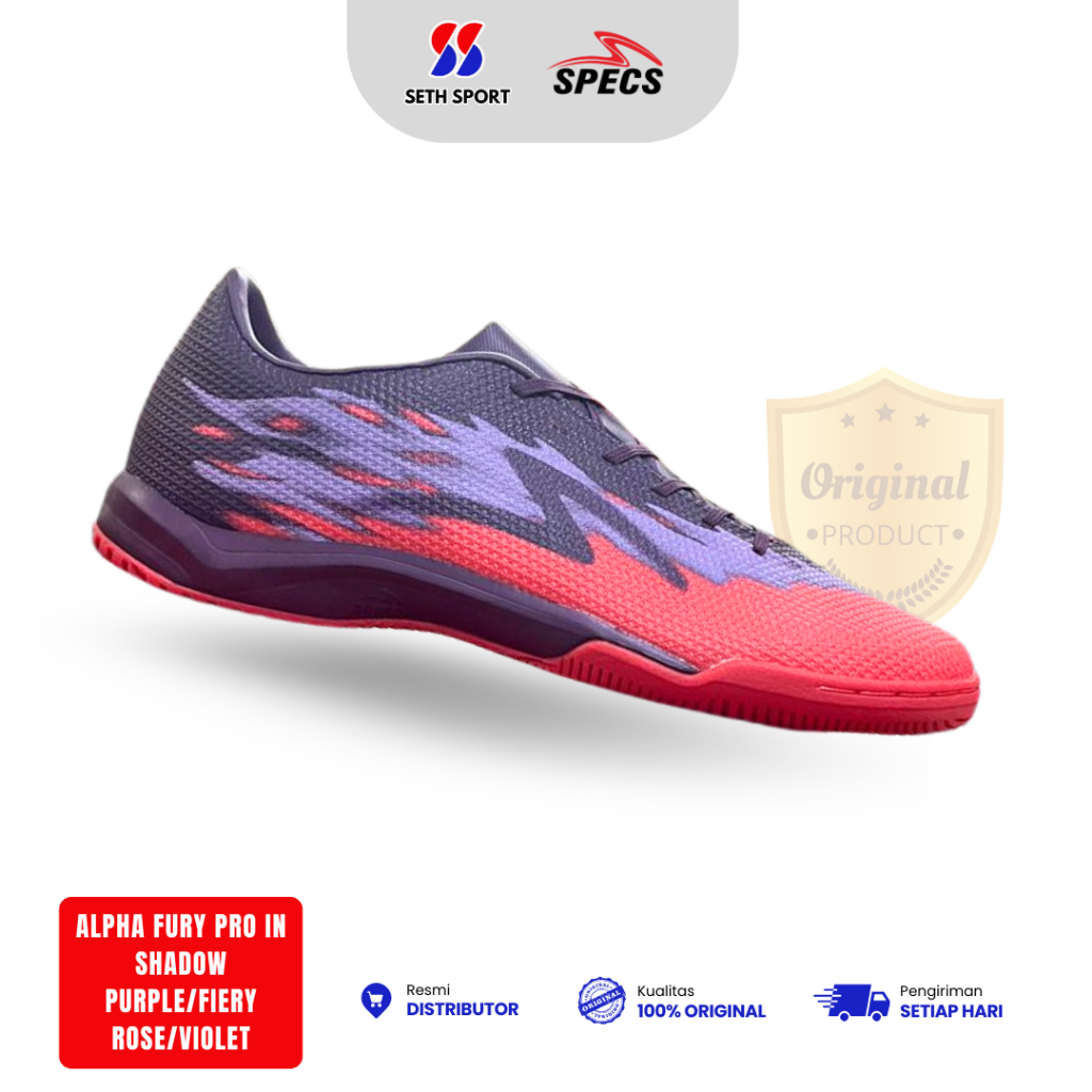 Sepatu Futsal  Specs Accelerator Alpha Fury Pro IN Original - Shadow Purple/Fiery Rose/Violet