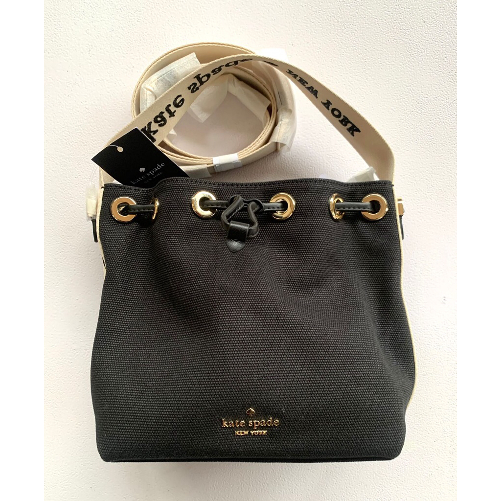 Tas Branded Kate Spade Kip Small Bucket Bag Black Canvas