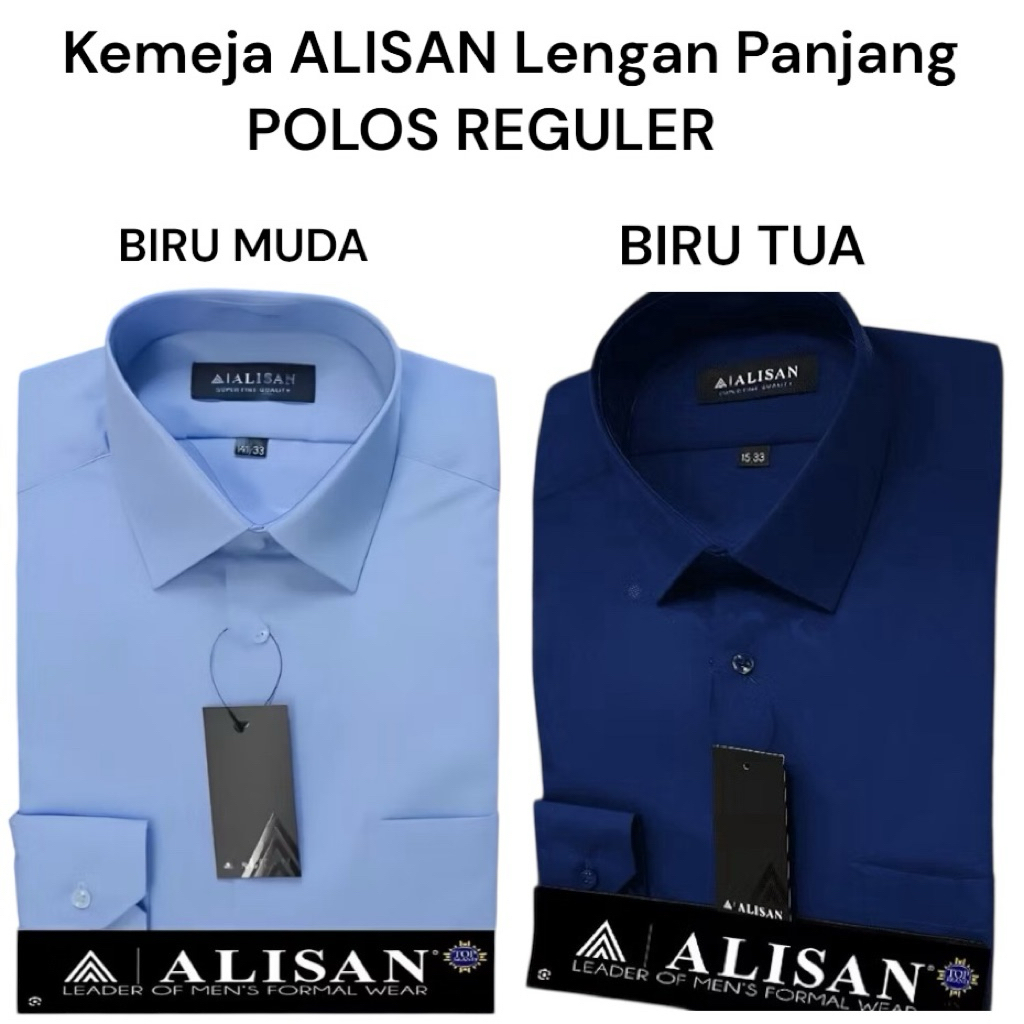 Kemeja Alisan Warna Biru Tua dan Muda / Baju Seragam BIRU MUDA DAN BIRU TUA Polos LENGAN PANJANG REG