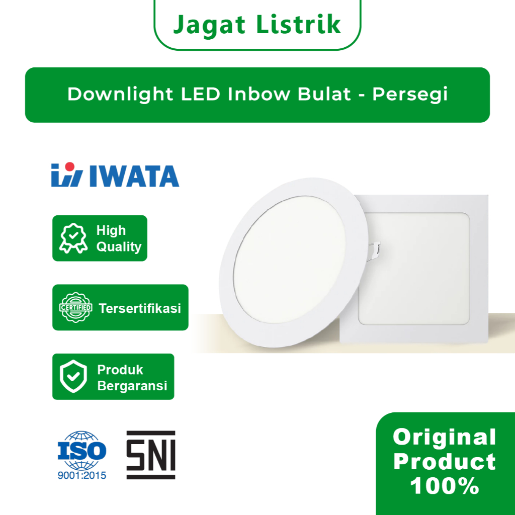 Iwata Lampu Downlight Led Inbow 9 Watt 12 Watt Bulat Kotak
