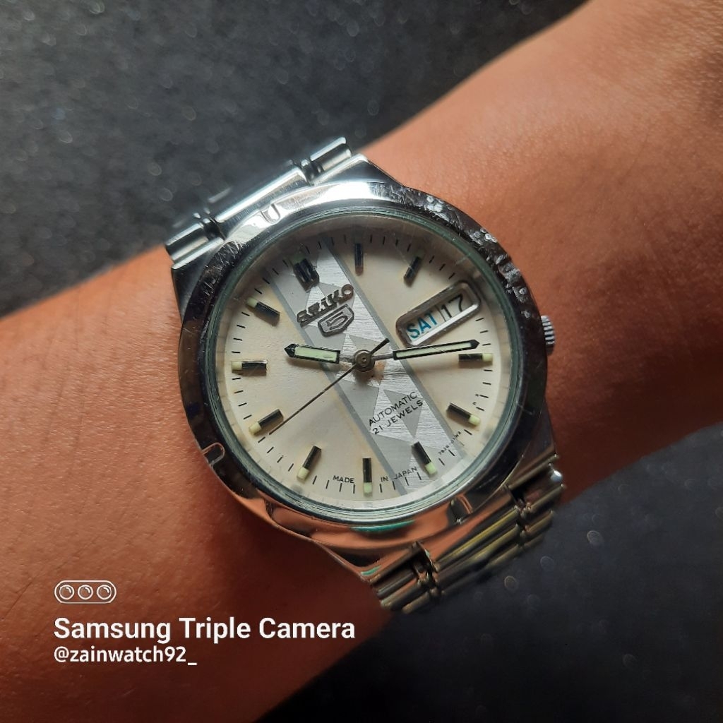 SEIKO 5  Automatic 7S26 White Dial Motif Tranparan Rare Vintage Original