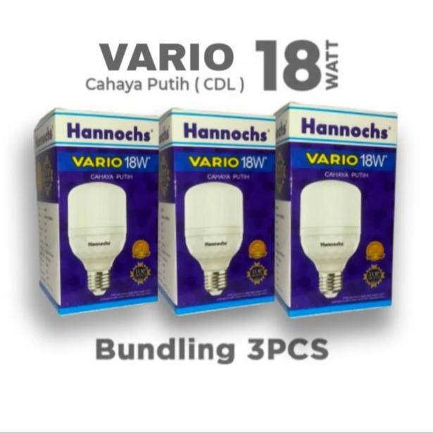 Hannochs Vario 18W Putih Paket 3pcs – Lampu LED Hemat Listrik