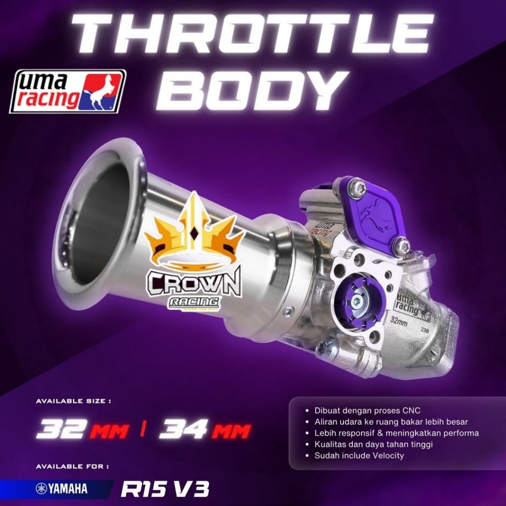Throttle Body Kit Intake Velocity Uma Racing Yamaha R15 V3 / MT15 / XSR 155 / Vixion R