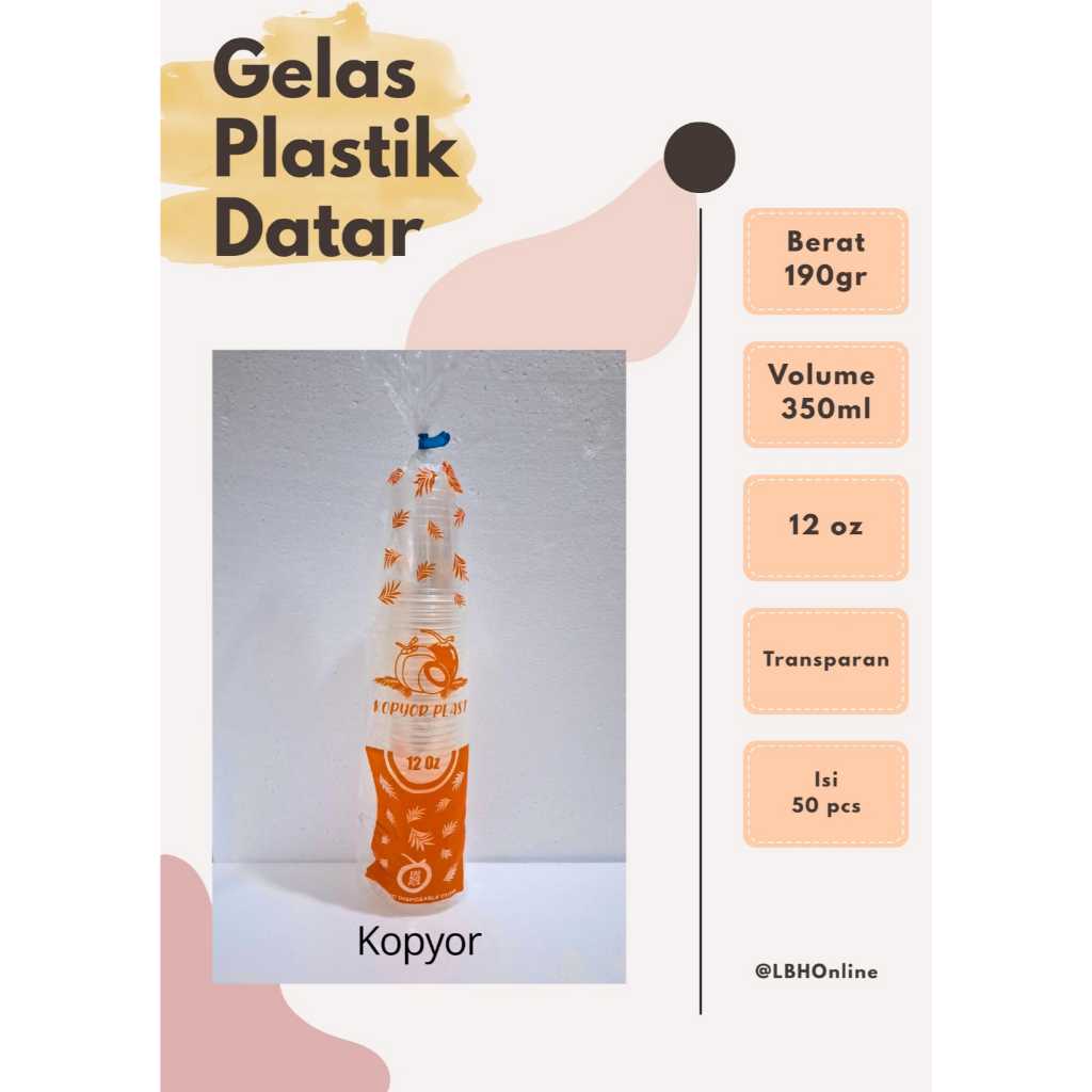 Gelas Plastik Cup Pp 12 Oz Datar ( 1 roll 50 pcs) / 12 oz plastik cup pp