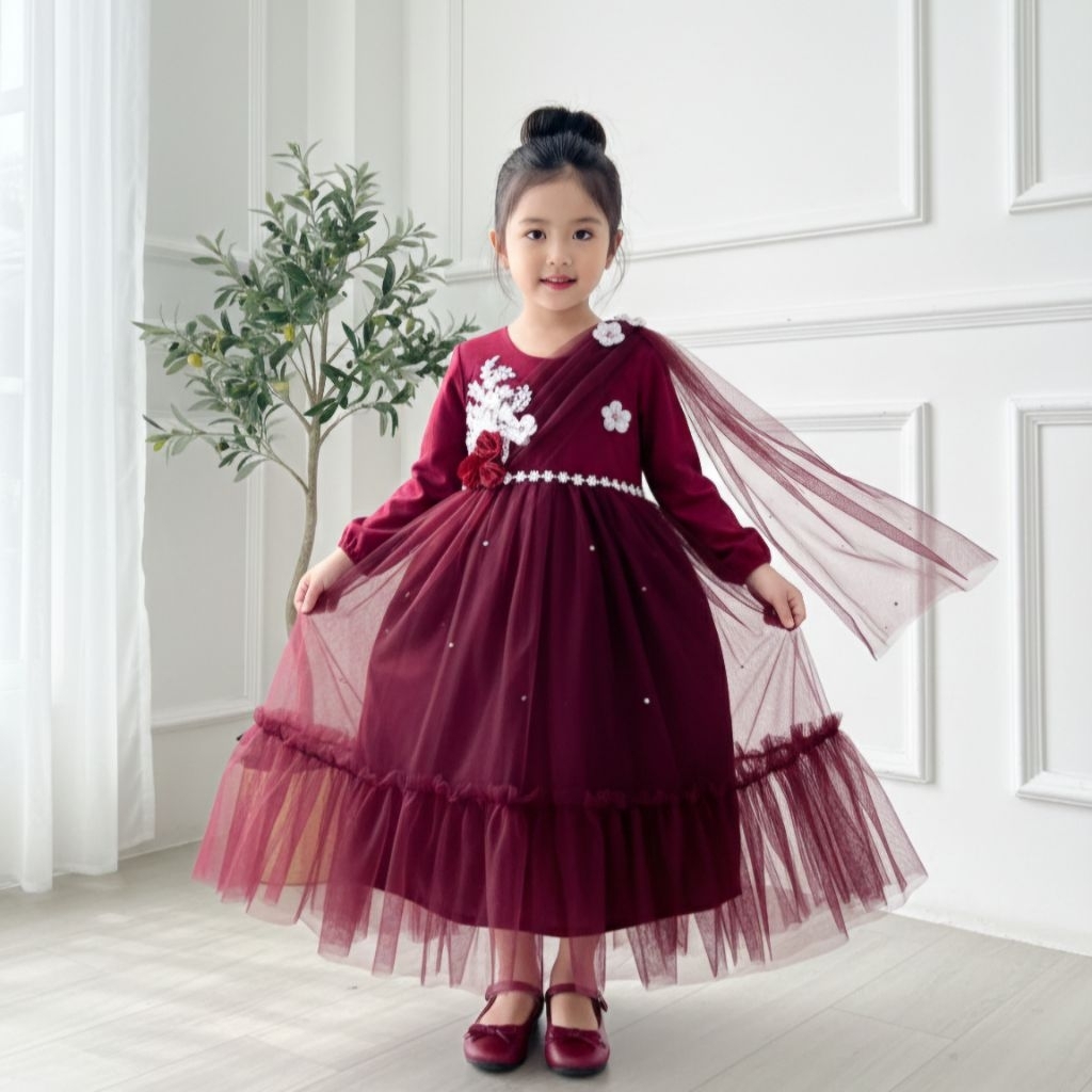 [Aqilla] GAMIS TILLE LUBNA ANAK MEWAH + BANDO TANPA HIJAB / busana muslim anak elegan aqilla rok tut