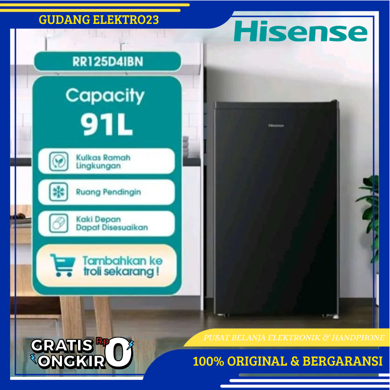 Kulkas 1 Pintu HISENSE RR125D41BN 91 Liter Semi defrost Lampu LED garansi resmi