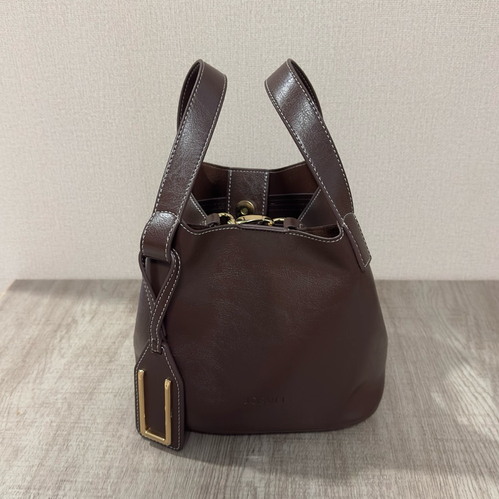 (like new) JOSVLI DAZE 18 Espresso (ada organizer & long strap) — Tas Bucket Bag Wanita ala Picotin