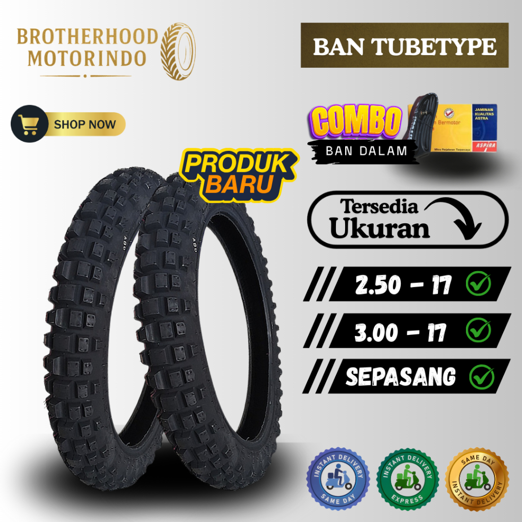 (PAKET SEPASANG) BAN ASPIRA TUBETYPE AMT (250-17 / 300-17) (70/90-17 / 90/90-17) BAN LUAR ASPIRA RIN