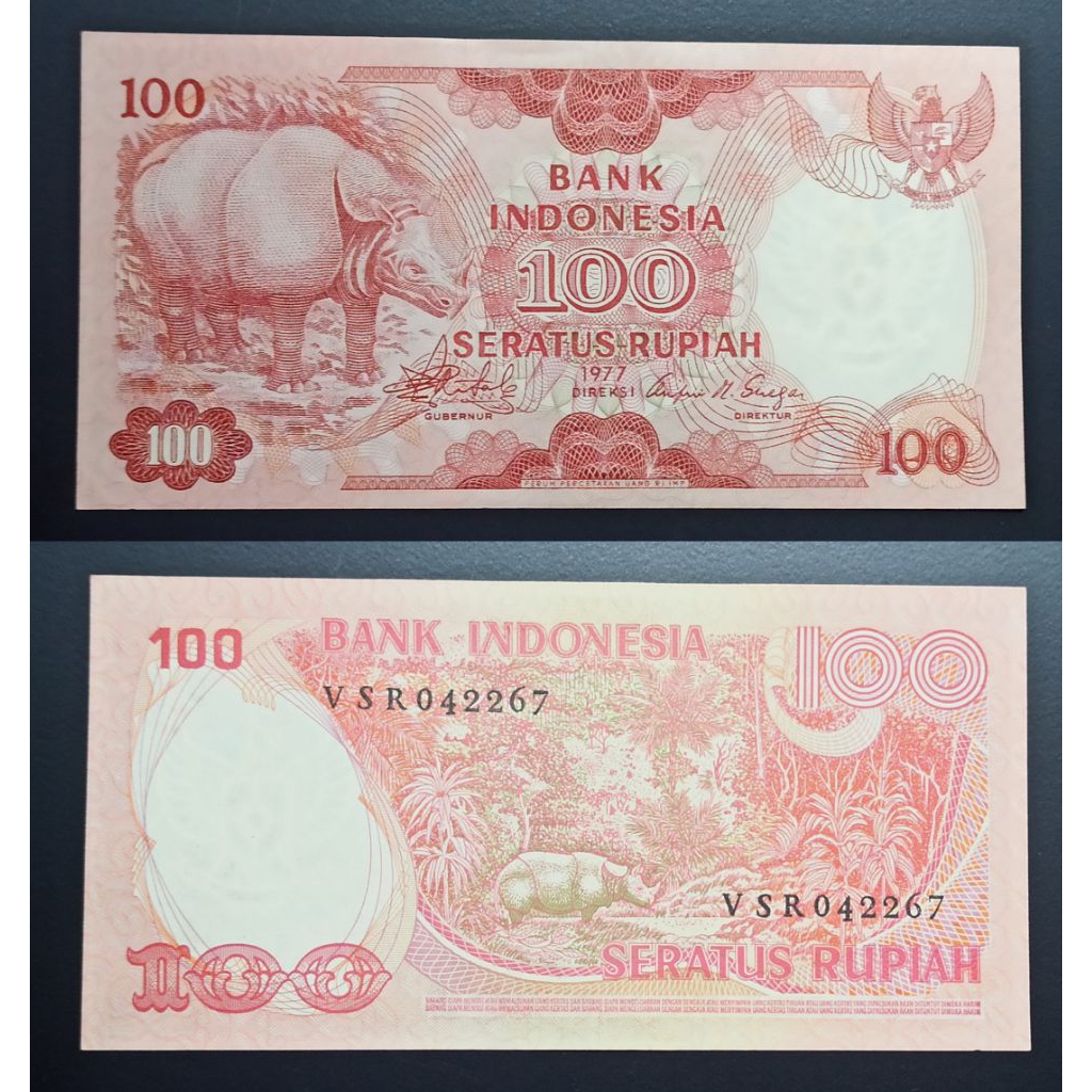 uang kuno Indonesia 100 rp seri badak 1977 p2404