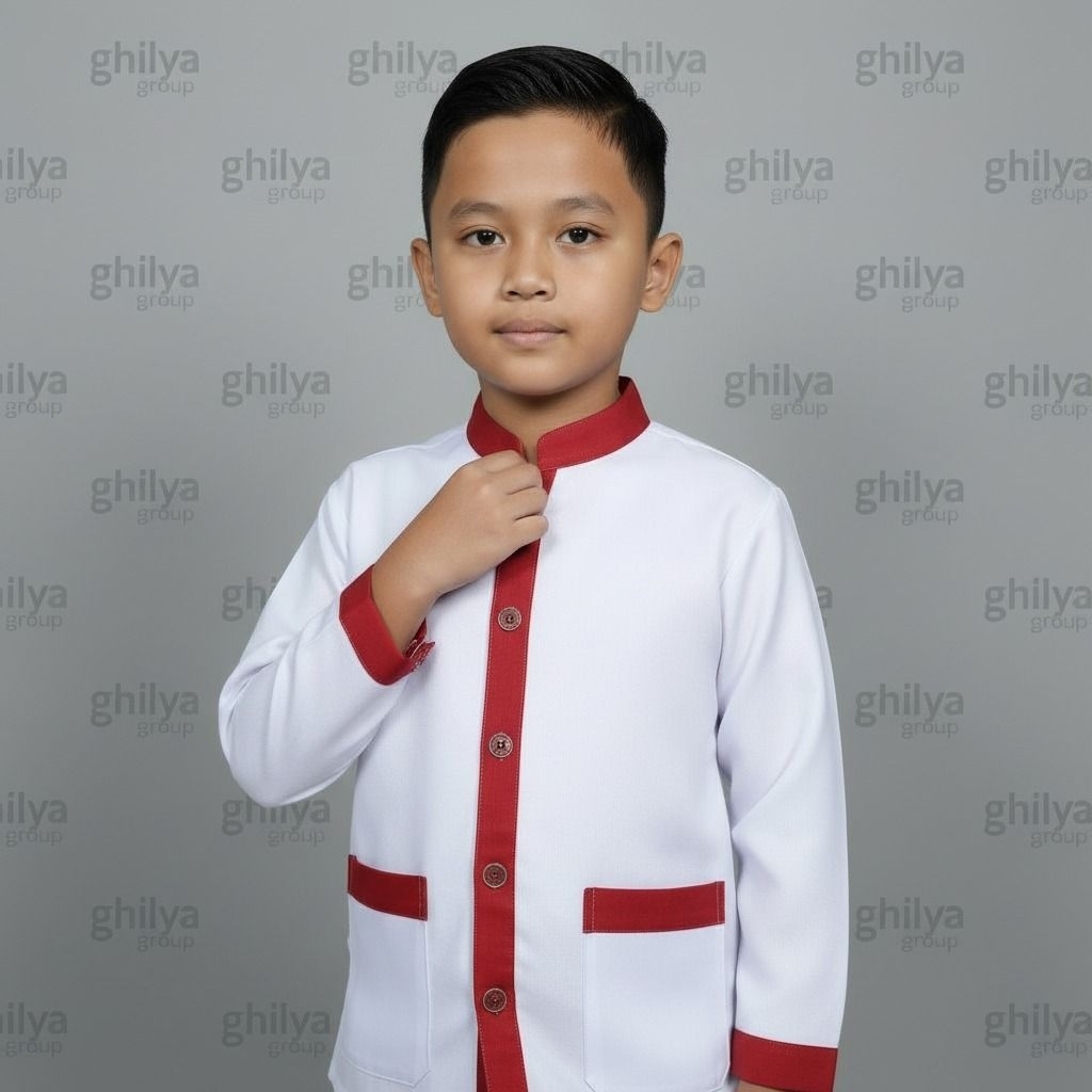 baju muslim mi, baju mi list merah, baju list merah, baju koko list merah, baju muslim list merah, b