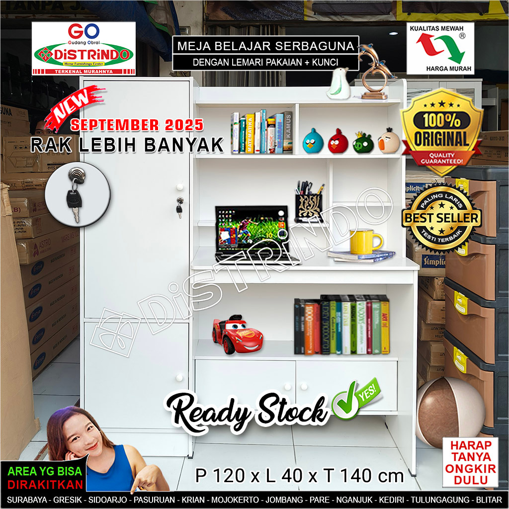 Promo Lokal - Meja Belajar Besar + 4 Lemari Serbaguna + KUNCI dan ADA RAK dibawah Meja