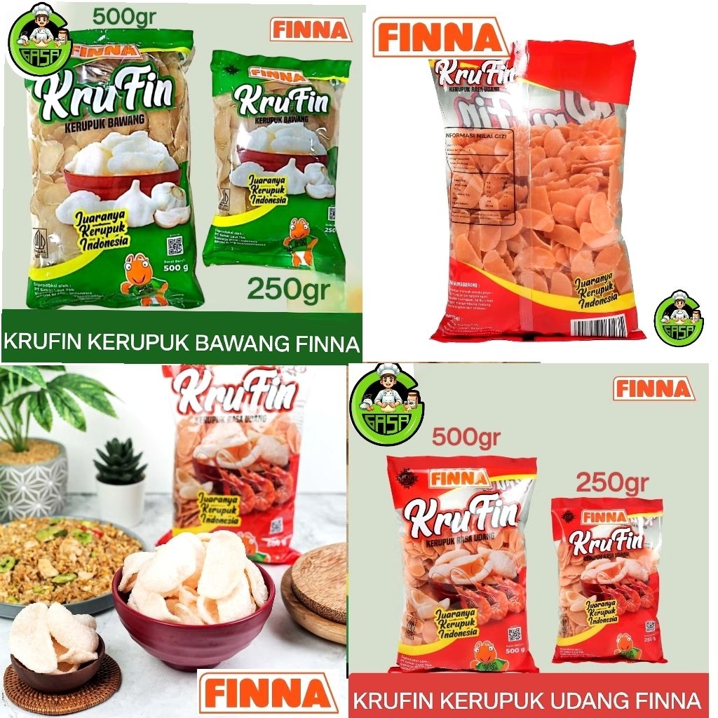 1 pcs KERUPUK UDANG BAWANG FINNA MENTAH 500gr - 250gr /Krufin/juaranya krupuk Indonesia KRU FIN/KERU