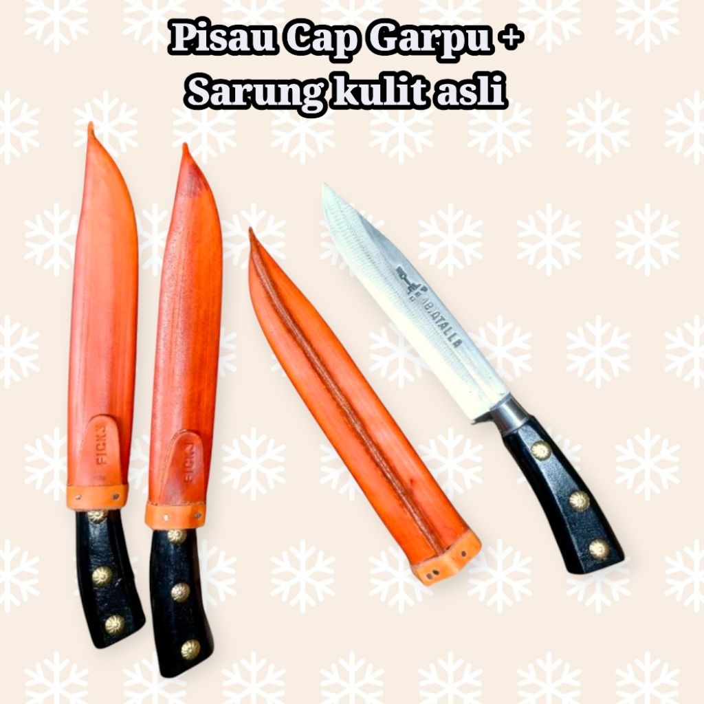 Pisau Cap Garpu Original + Sarung Kulit Asli