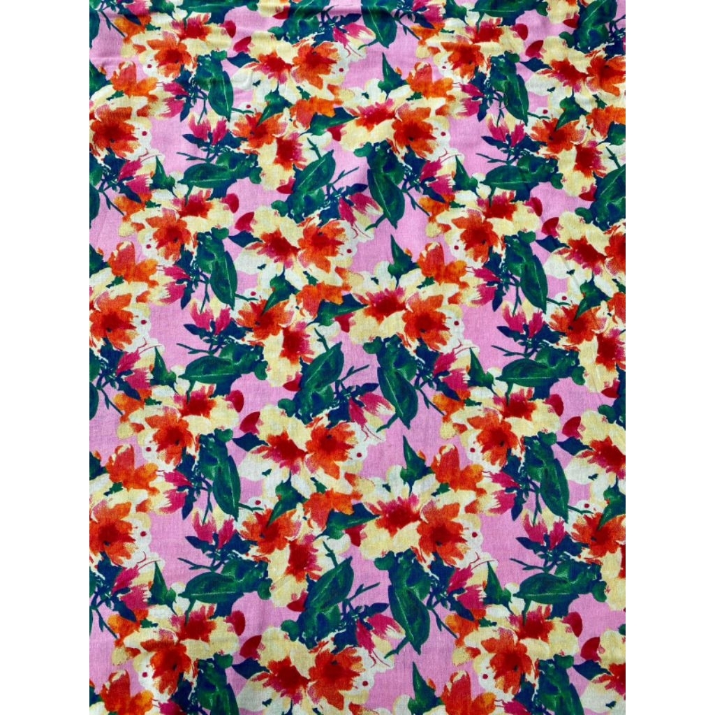 Kain Cotton Linen NV Print Motif Bunga