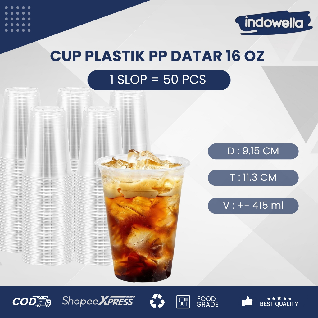 Gelas Plastik - Cup plastik Datar 16 Oz POLOS